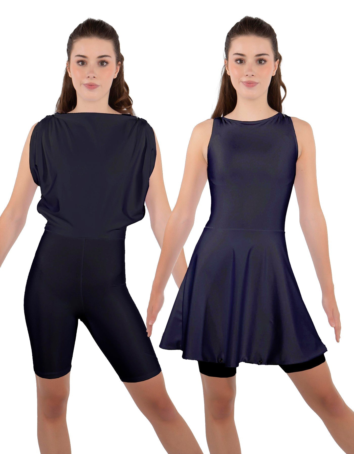 Solid Lycra Convertible Dress Tank Bikeshort