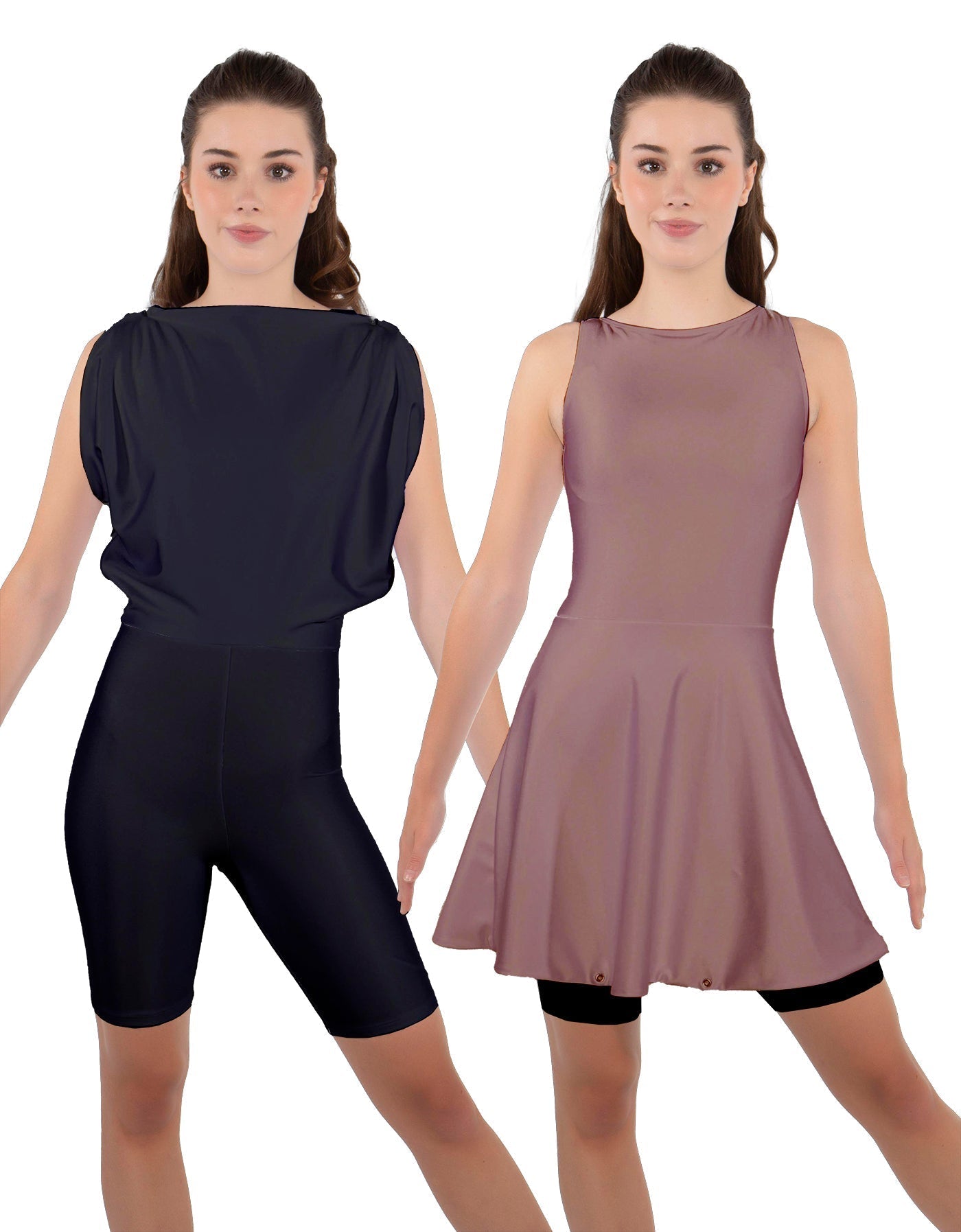 Solid Lycra Convertible Dress Tank Bikeshort