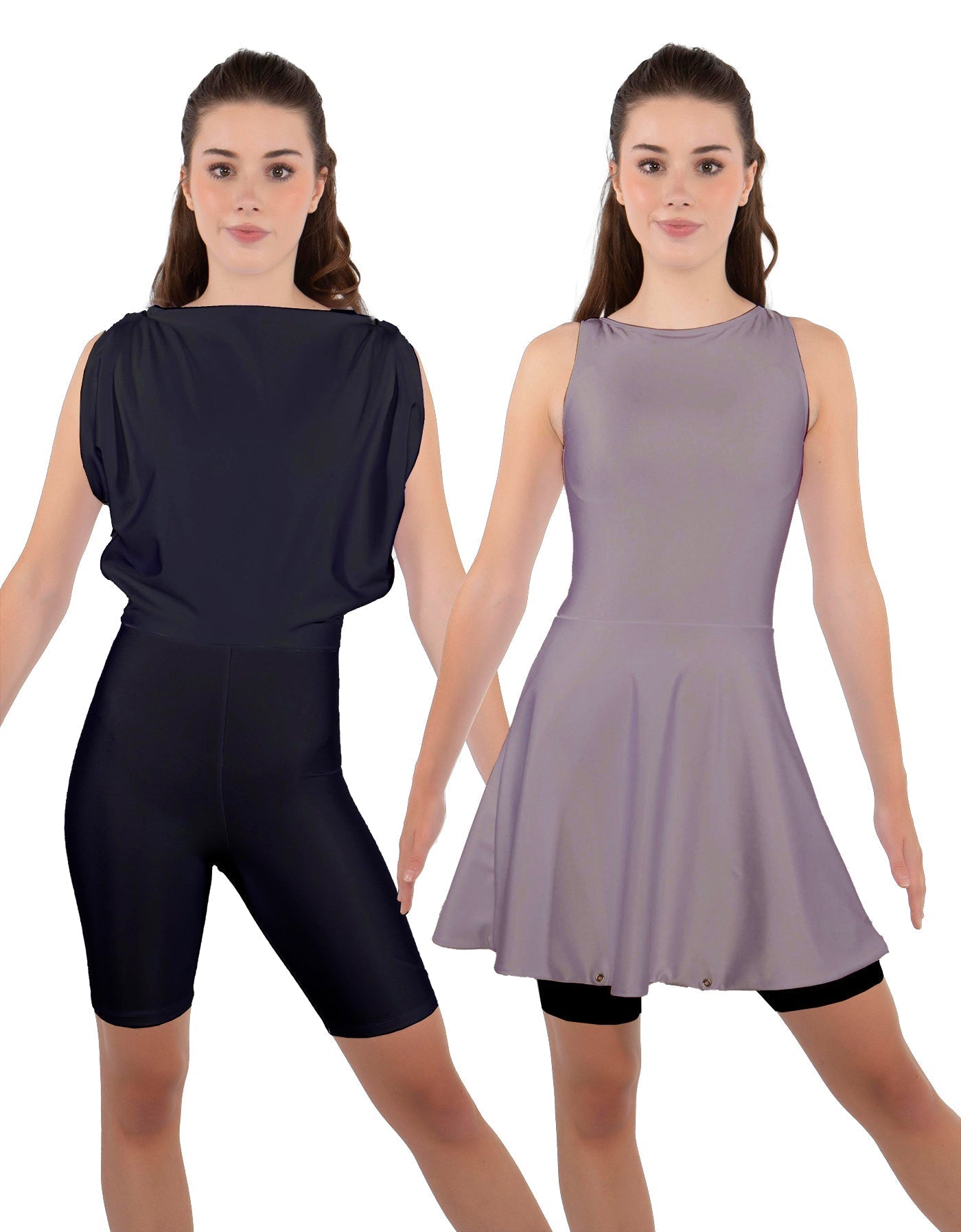 Solid Lycra Convertible Dress Tank Bikeshort