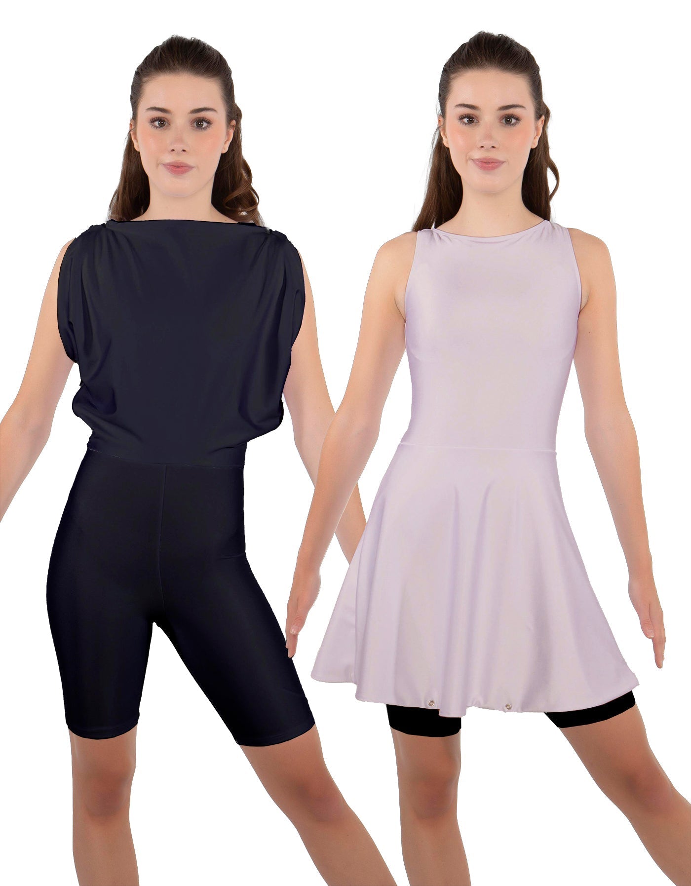 Solid Lycra Convertible Dress Tank Bikeshort