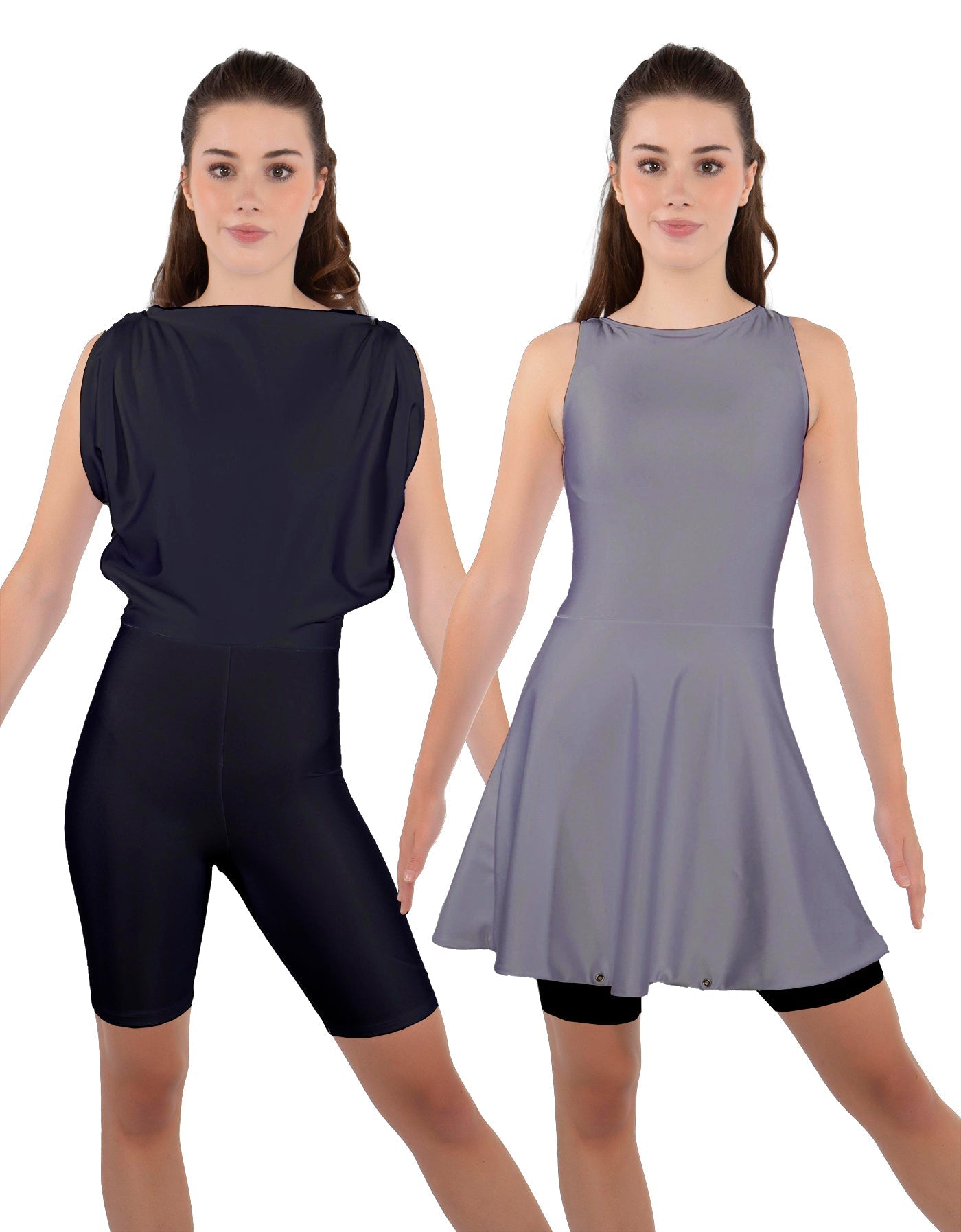 Solid Lycra Convertible Dress Tank Bikeshort