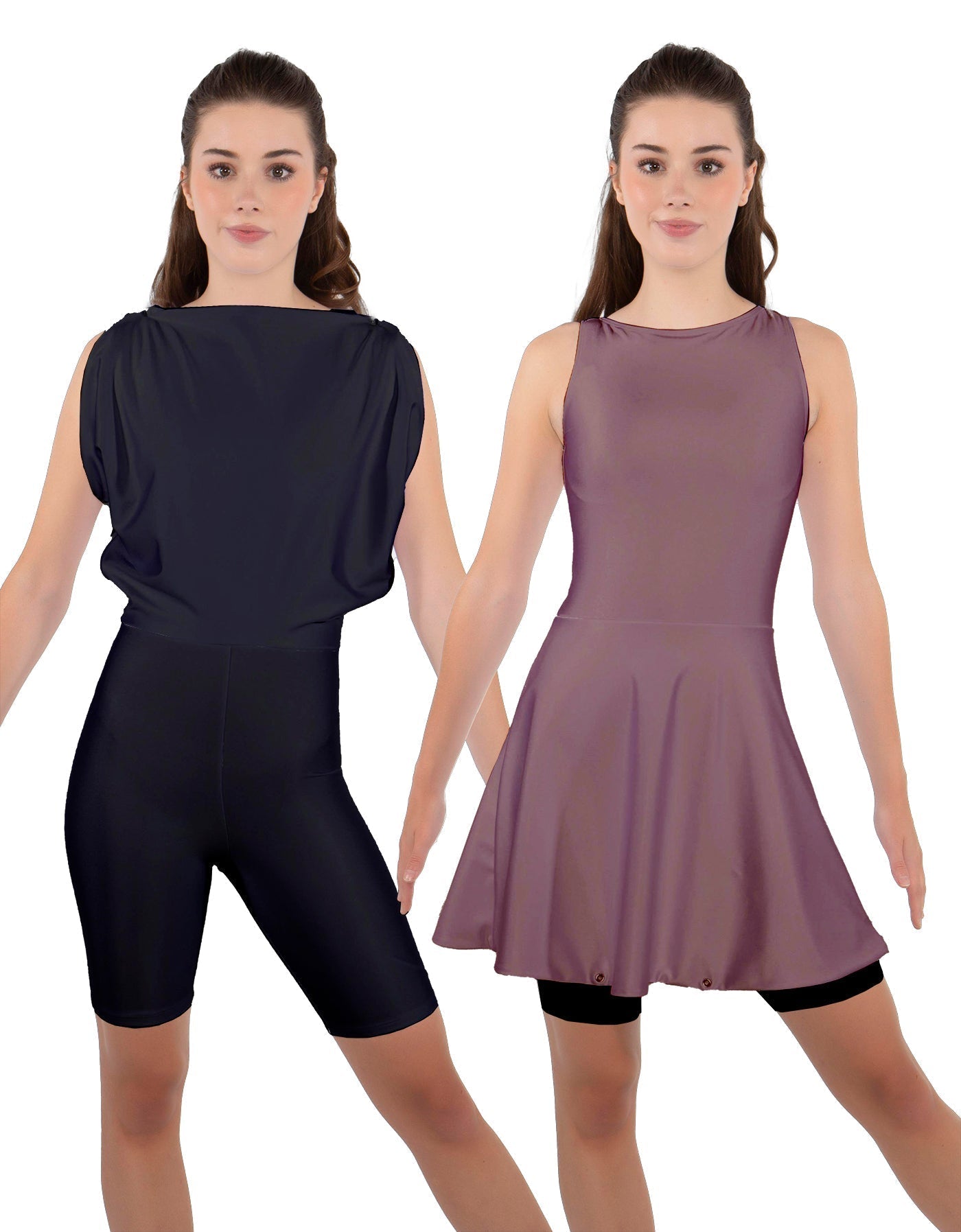 Solid Lycra Convertible Dress Tank Bikeshort