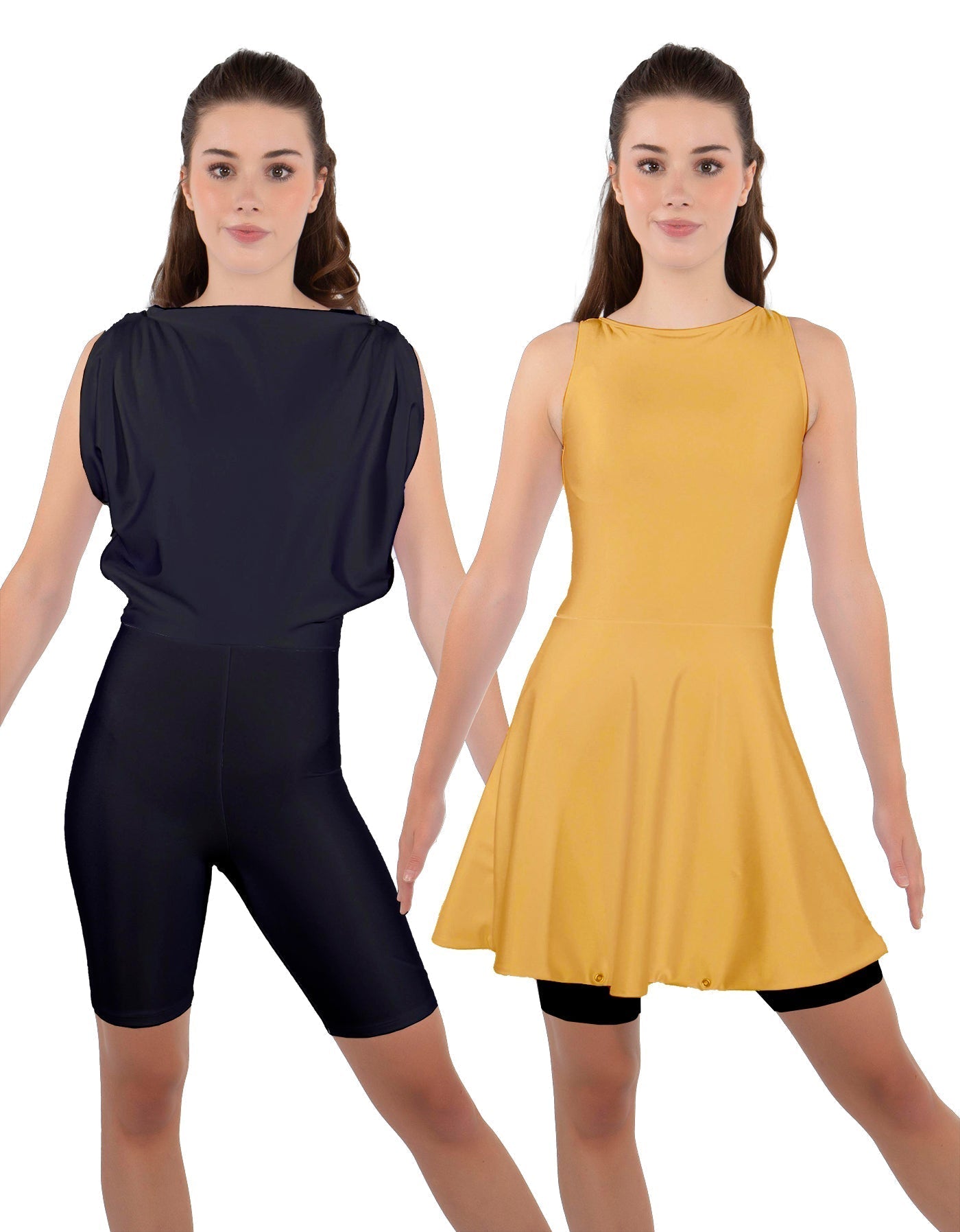 Solid Lycra Convertible Dress Tank Bikeshort