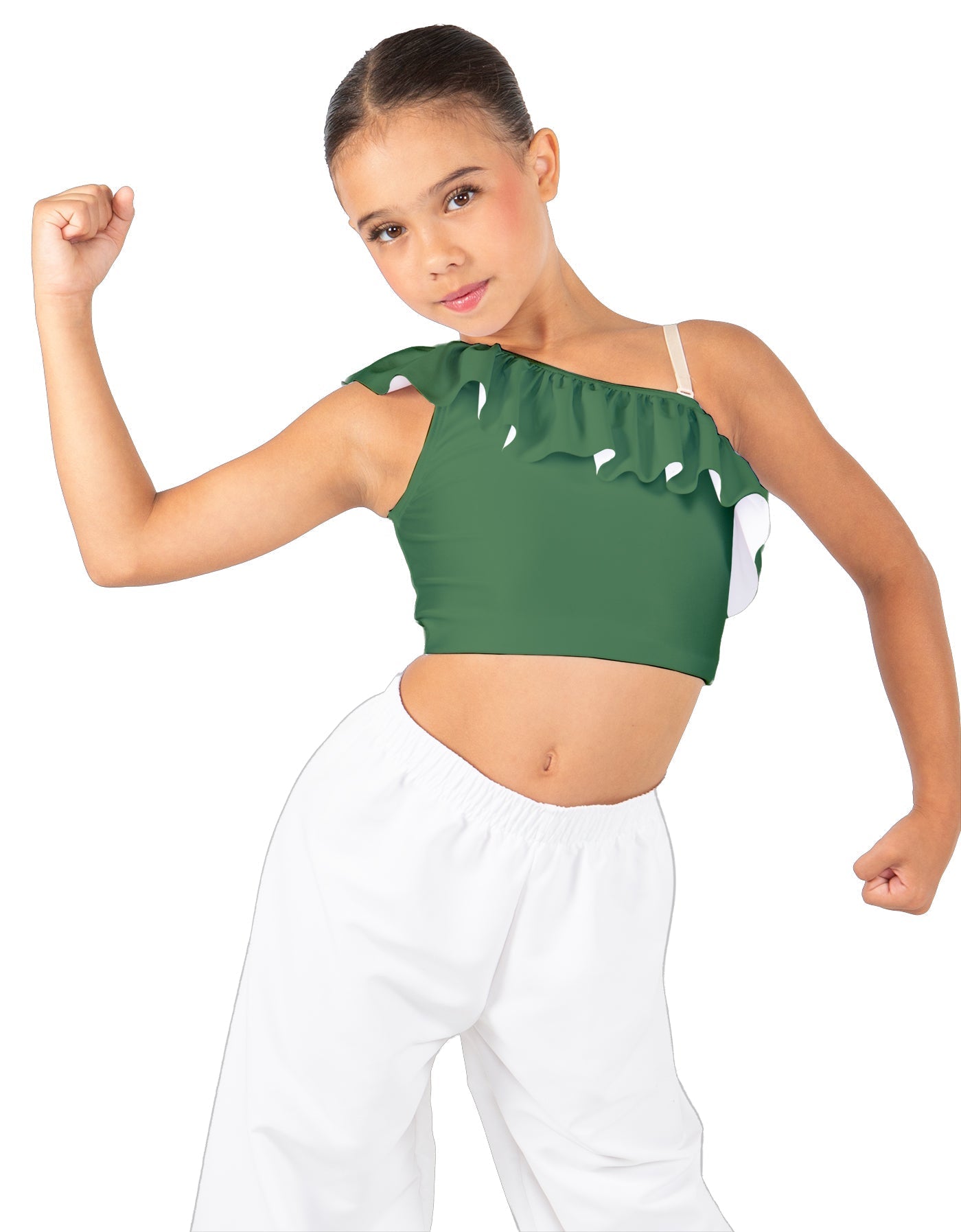 Solid Lycra One Shoulder Crop Top with Ruffle