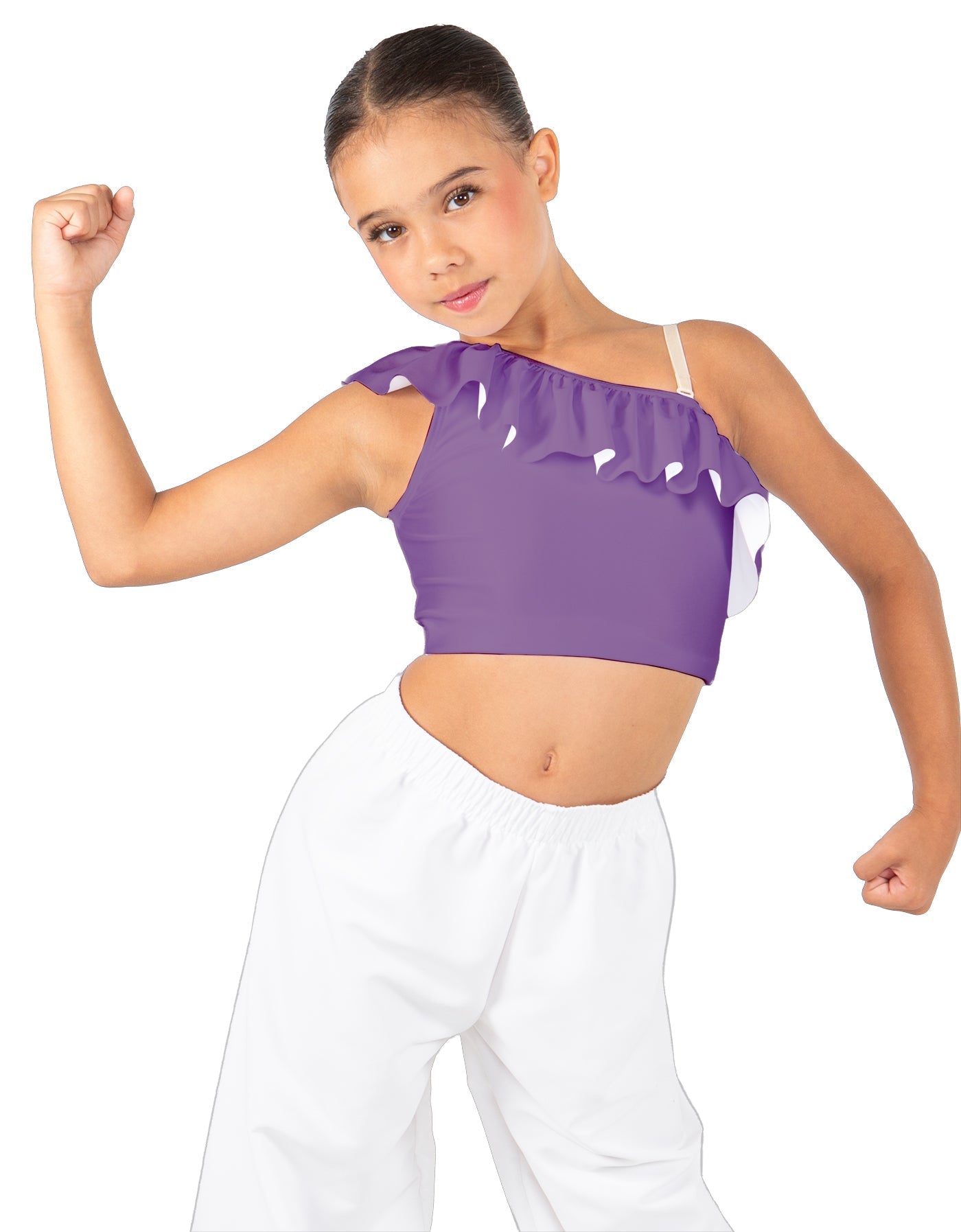 Solid Lycra One Shoulder Crop Top with Ruffle