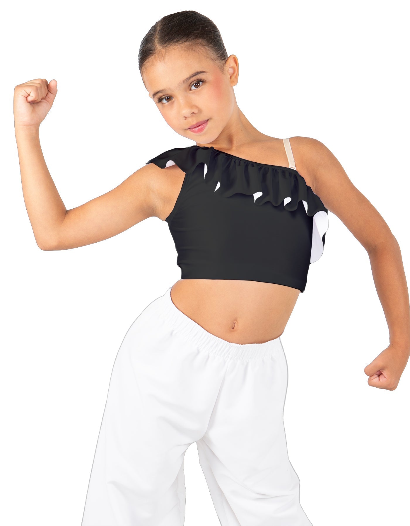 Solid Lycra One Shoulder Crop Top with Ruffle