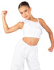 Solid Lycra One Shoulder Crop Top with Ruffle