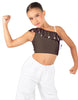 Solid Lycra One Shoulder Crop Top with Ruffle