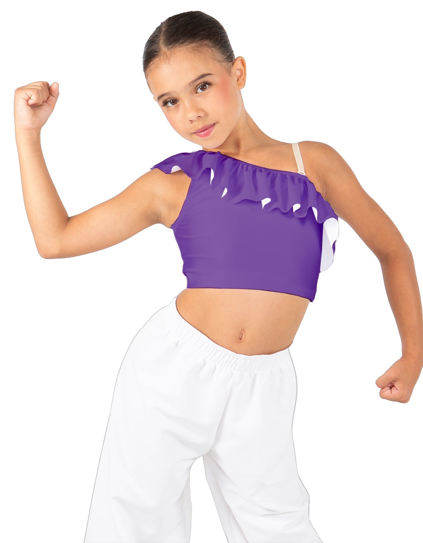 Solid Lycra One Shoulder Crop Top with Ruffle