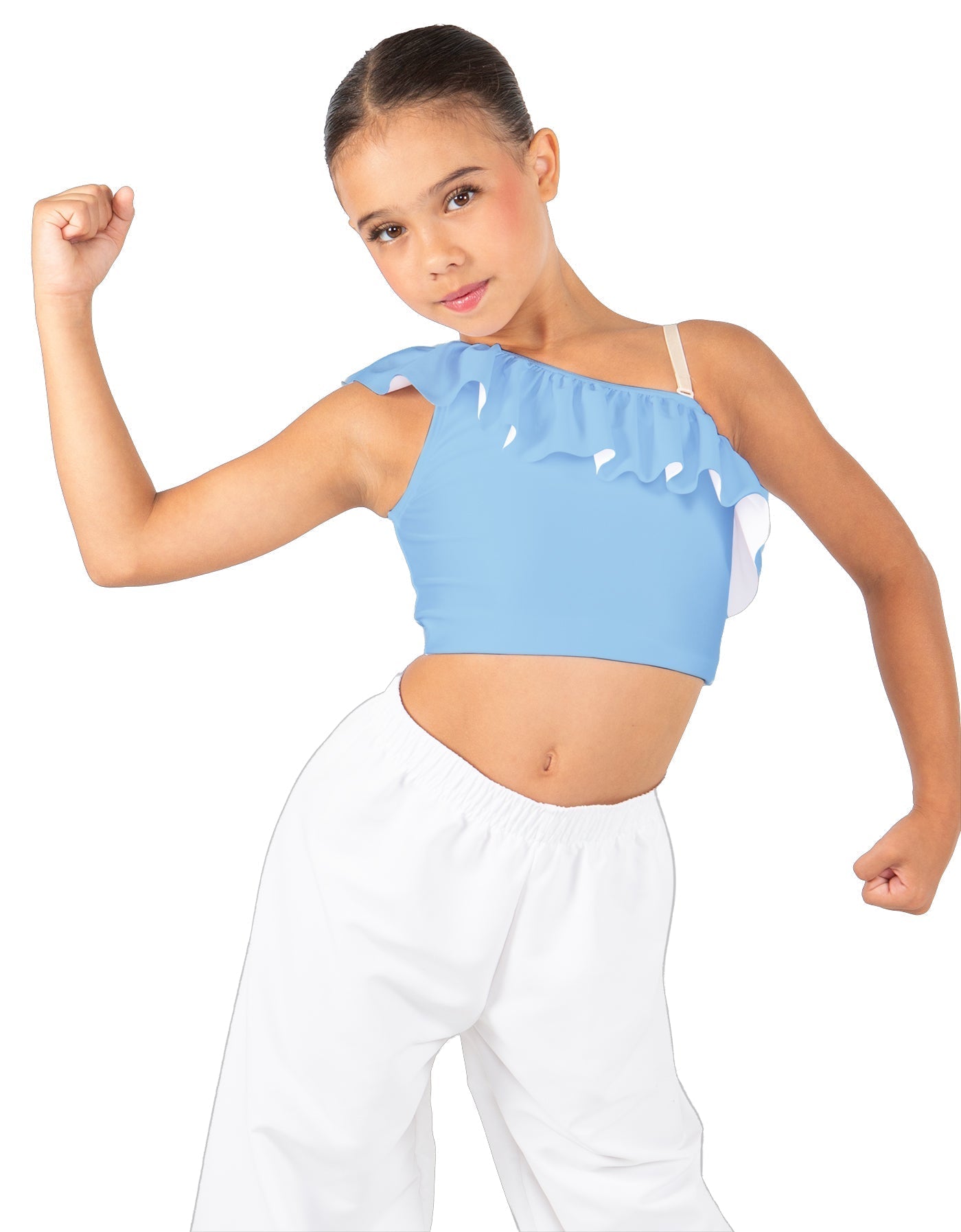 Solid Lycra One Shoulder Crop Top with Ruffle