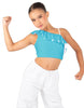 Solid Lycra One Shoulder Crop Top with Ruffle