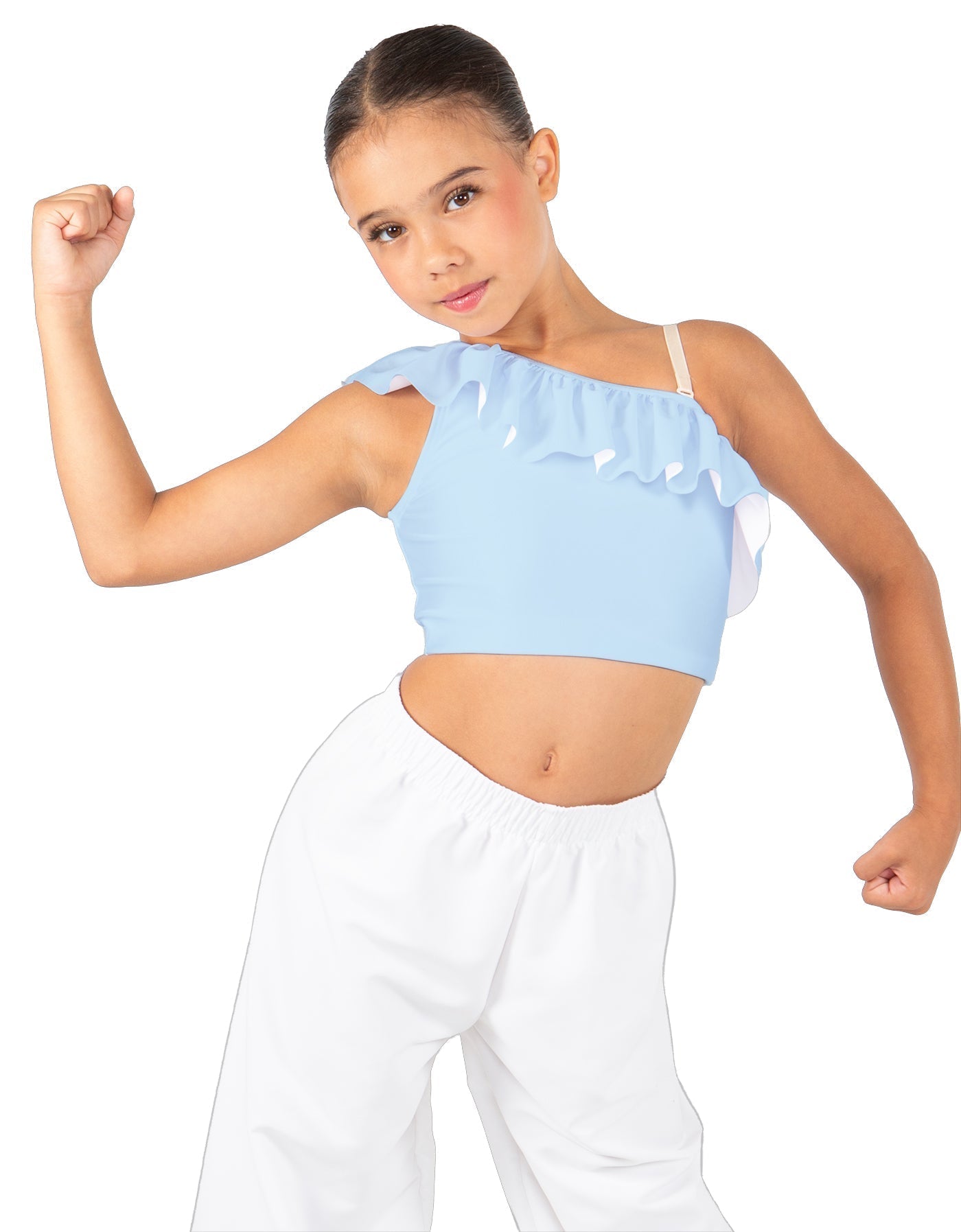 Solid Lycra One Shoulder Crop Top with Ruffle