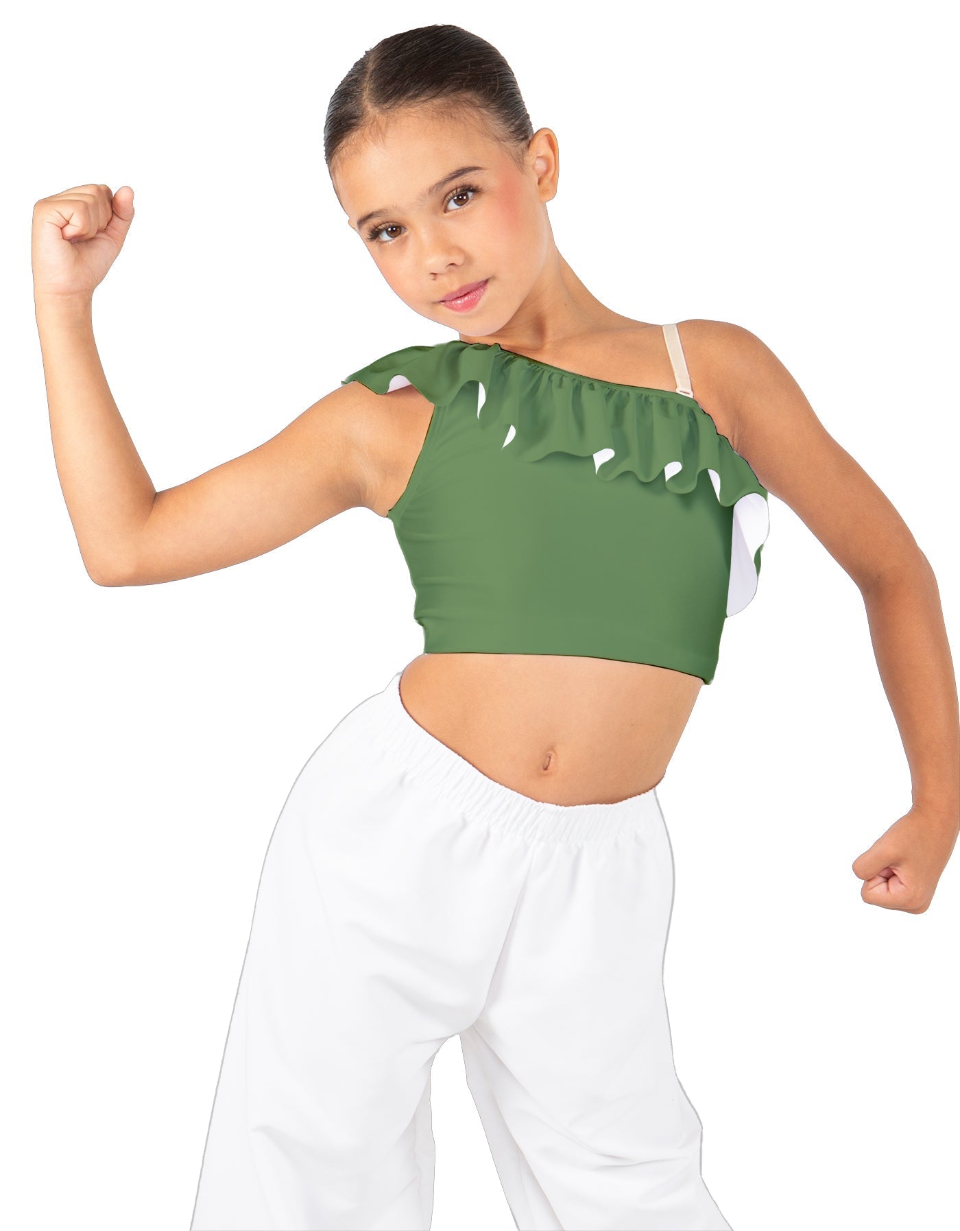 Solid Lycra One Shoulder Crop Top with Ruffle