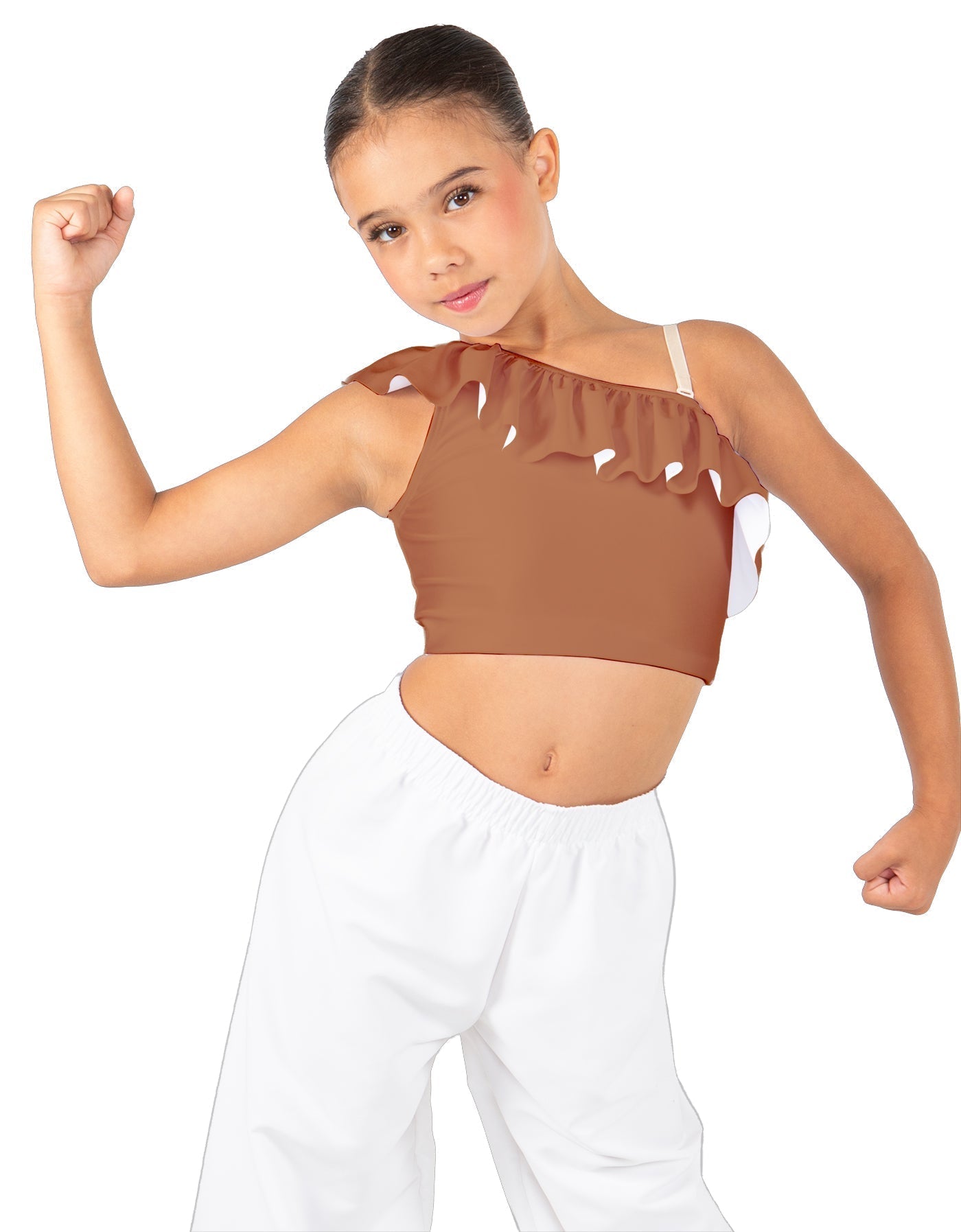 Solid Lycra One Shoulder Crop Top with Ruffle