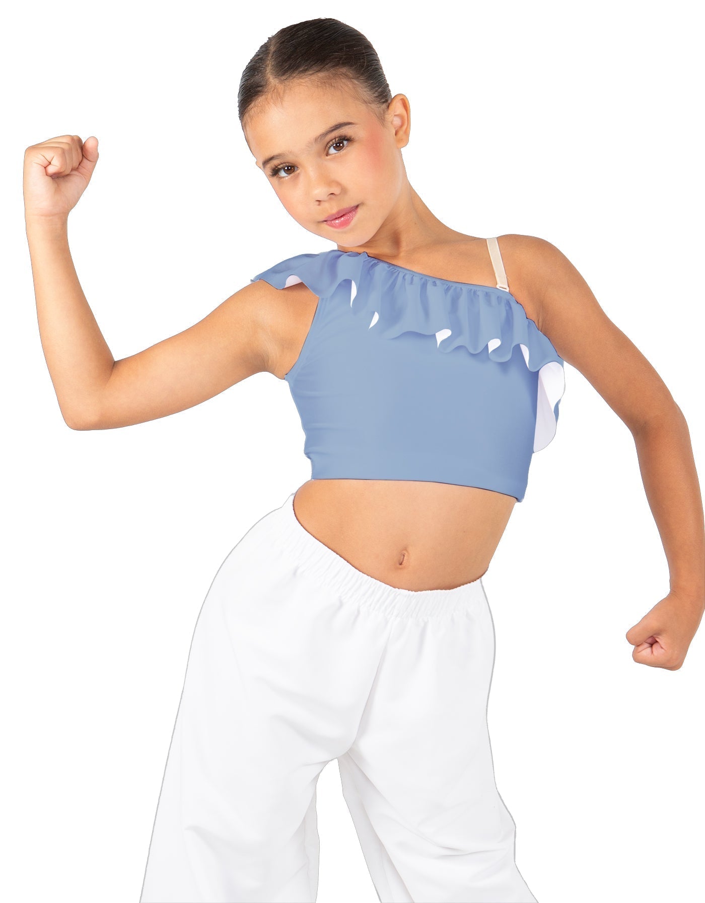 Solid Lycra One Shoulder Crop Top with Ruffle