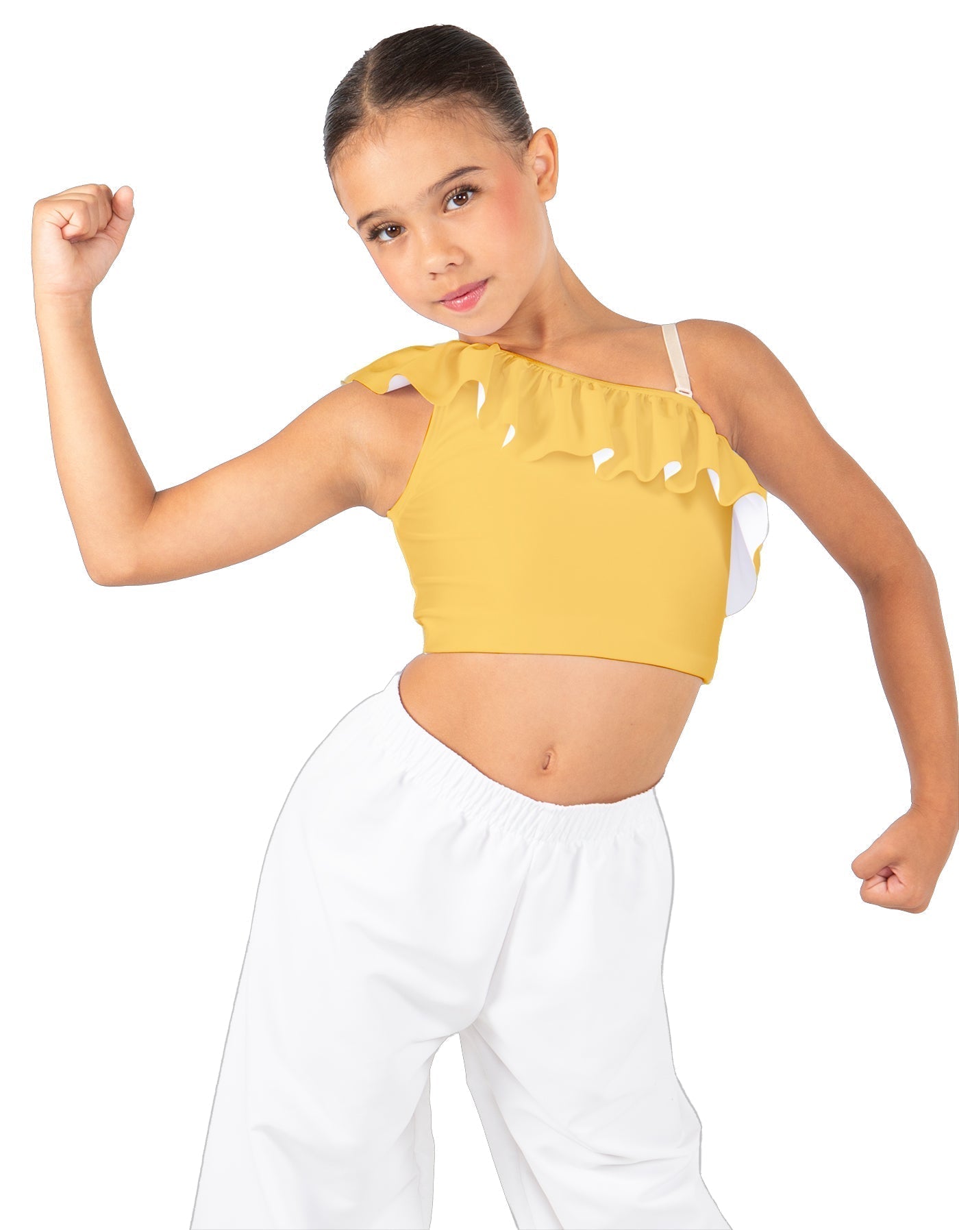 Solid Lycra One Shoulder Crop Top with Ruffle