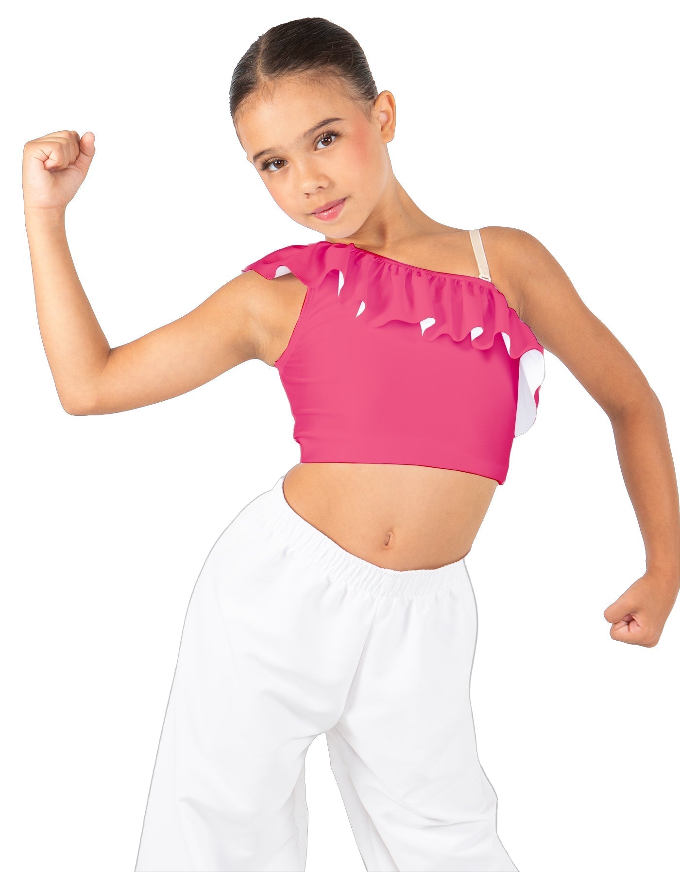Solid Lycra One Shoulder Crop Top with Ruffle