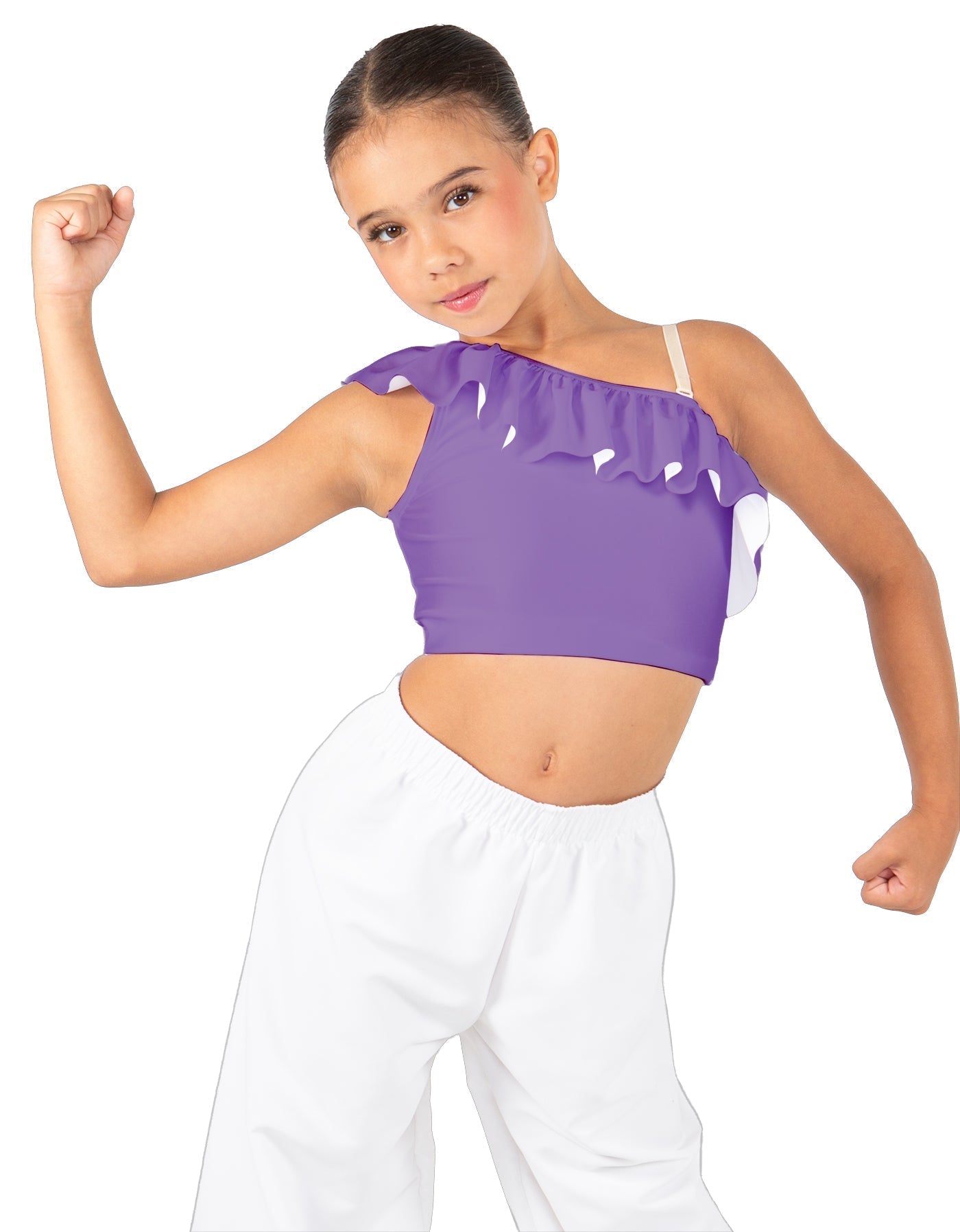 Solid Lycra One Shoulder Crop Top with Ruffle