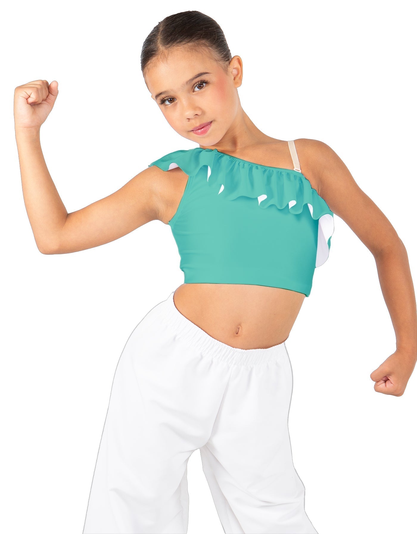 Solid Lycra One Shoulder Crop Top with Ruffle