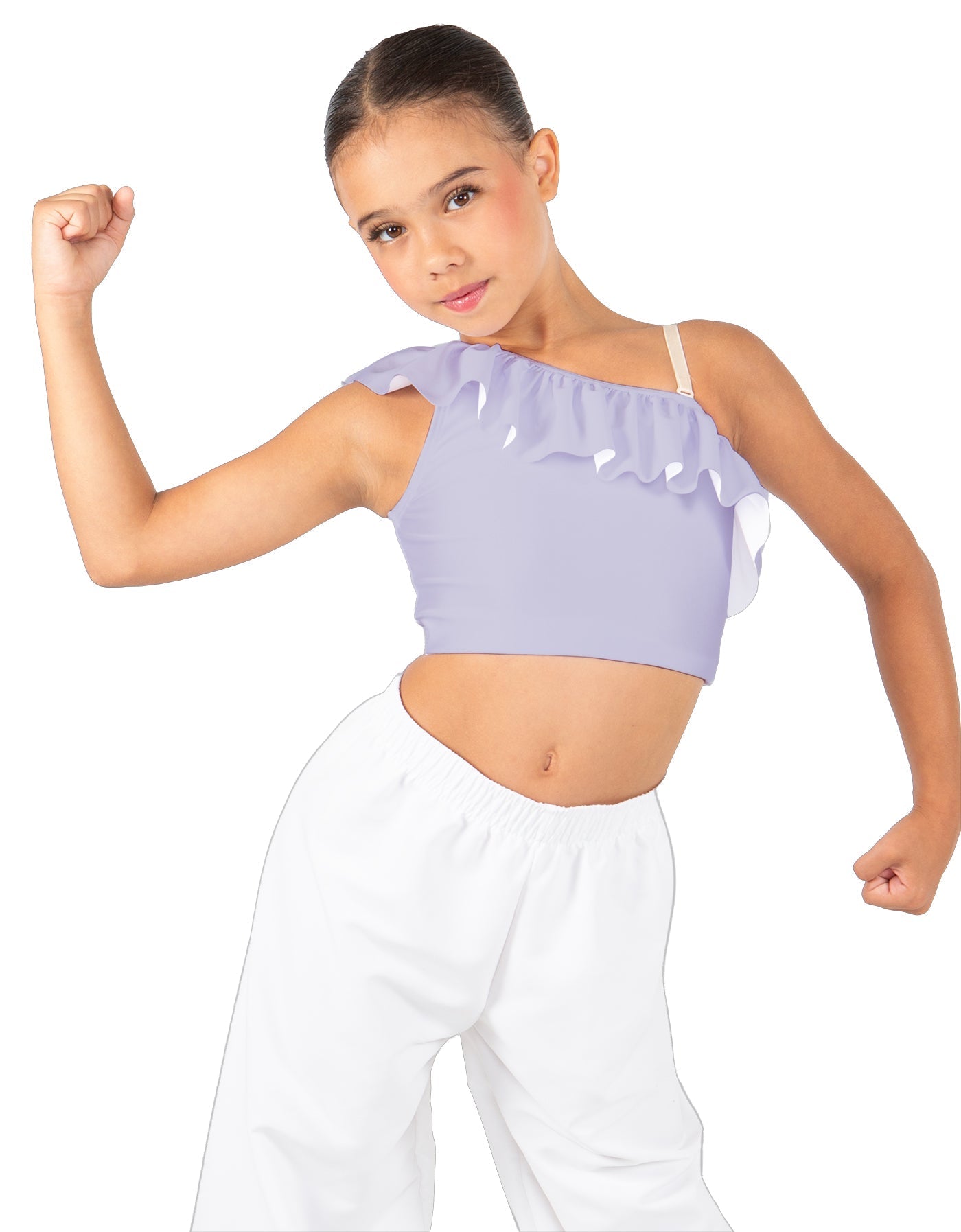 Solid Lycra One Shoulder Crop Top with Ruffle