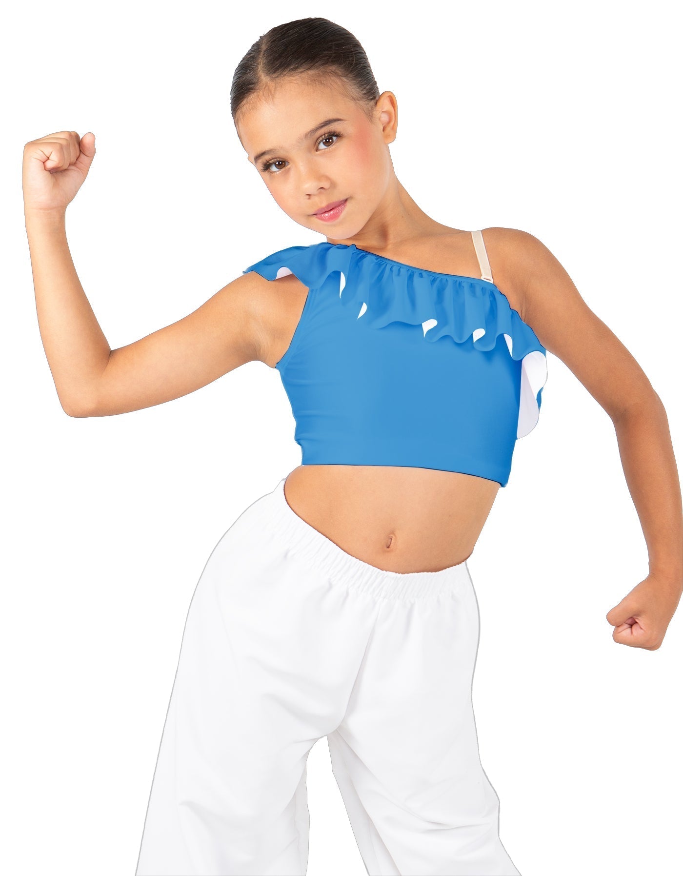 Solid Lycra One Shoulder Crop Top with Ruffle