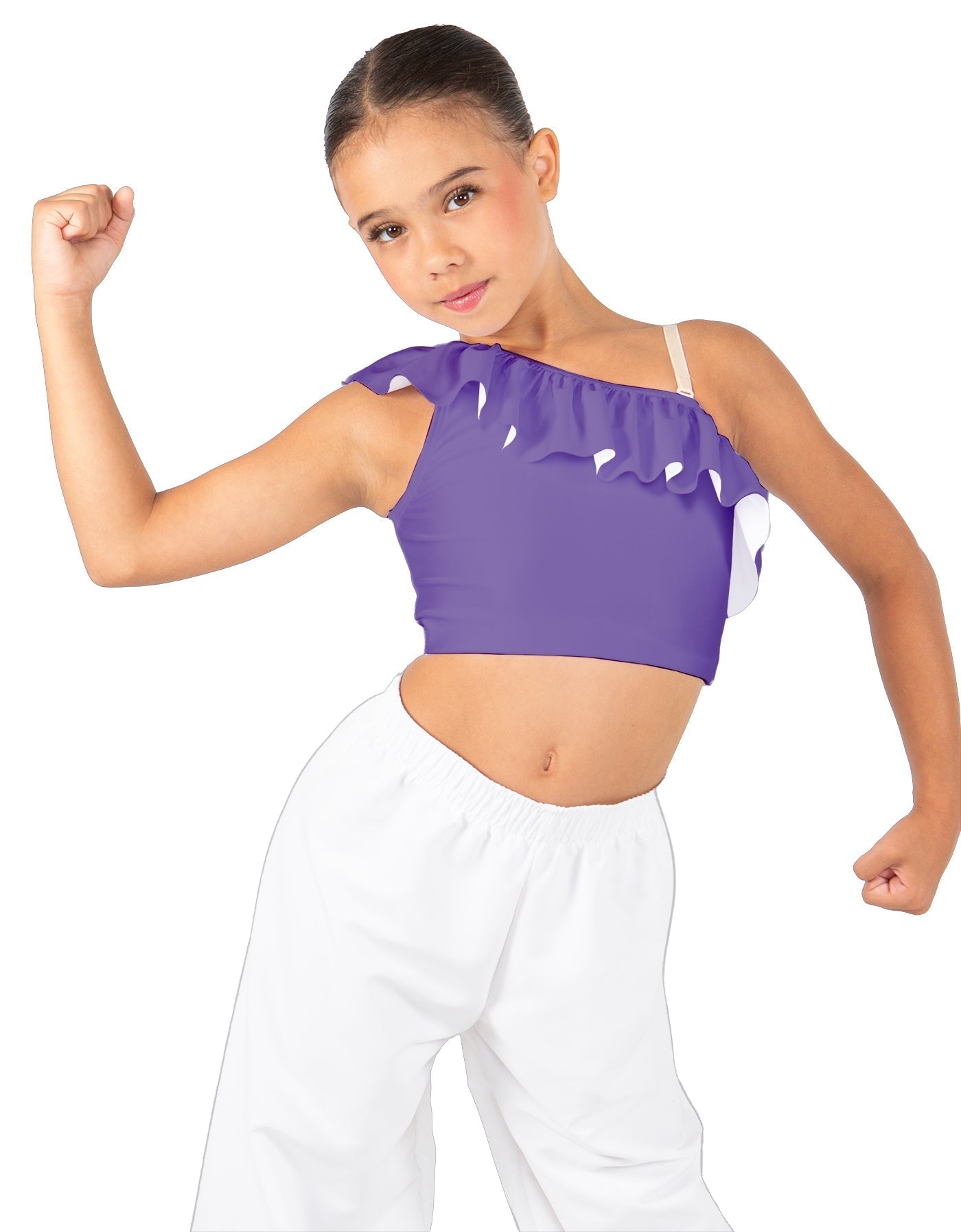Solid Lycra One Shoulder Crop Top with Ruffle