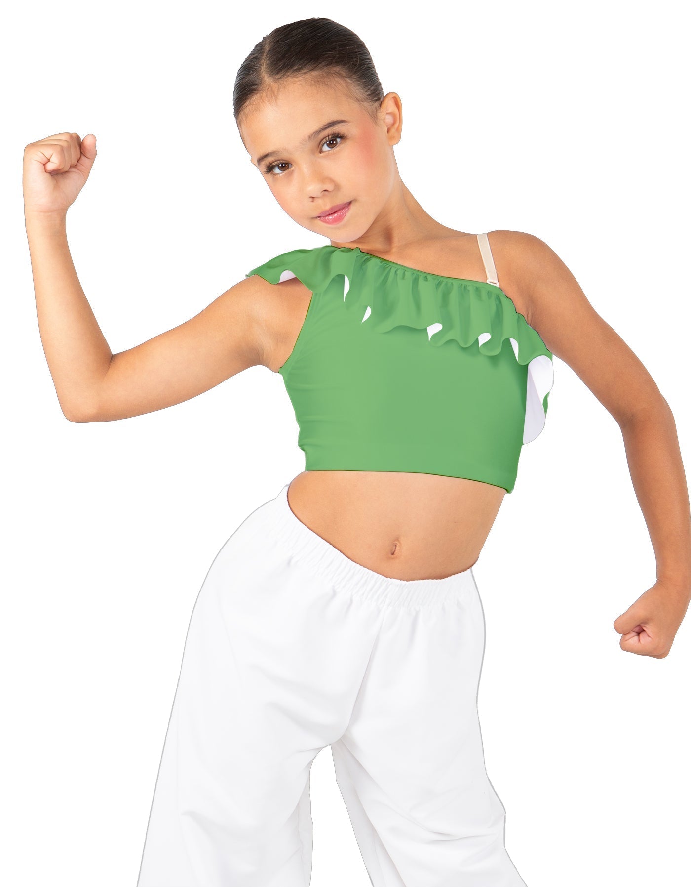 Solid Lycra One Shoulder Crop Top with Ruffle