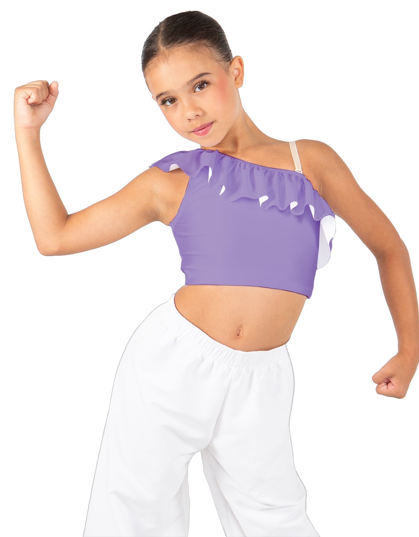 Solid Lycra One Shoulder Crop Top with Ruffle