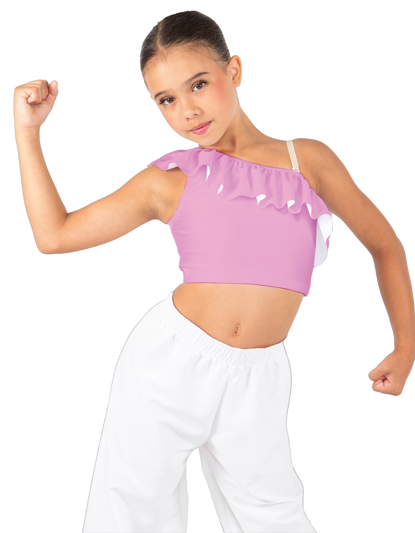 Solid Lycra One Shoulder Crop Top with Ruffle
