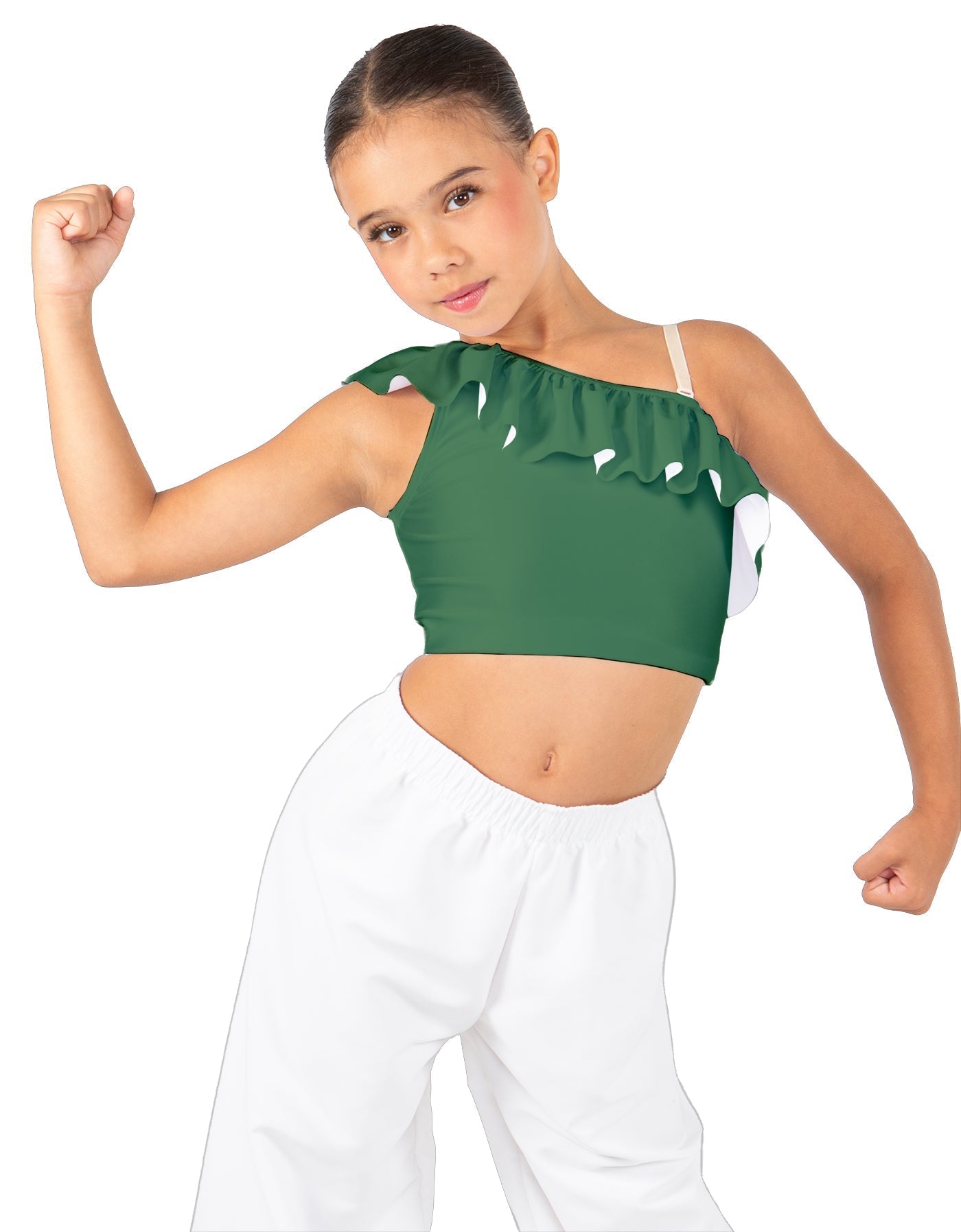 Solid Lycra One Shoulder Crop Top with Ruffle