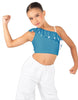 Solid Lycra One Shoulder Crop Top with Ruffle