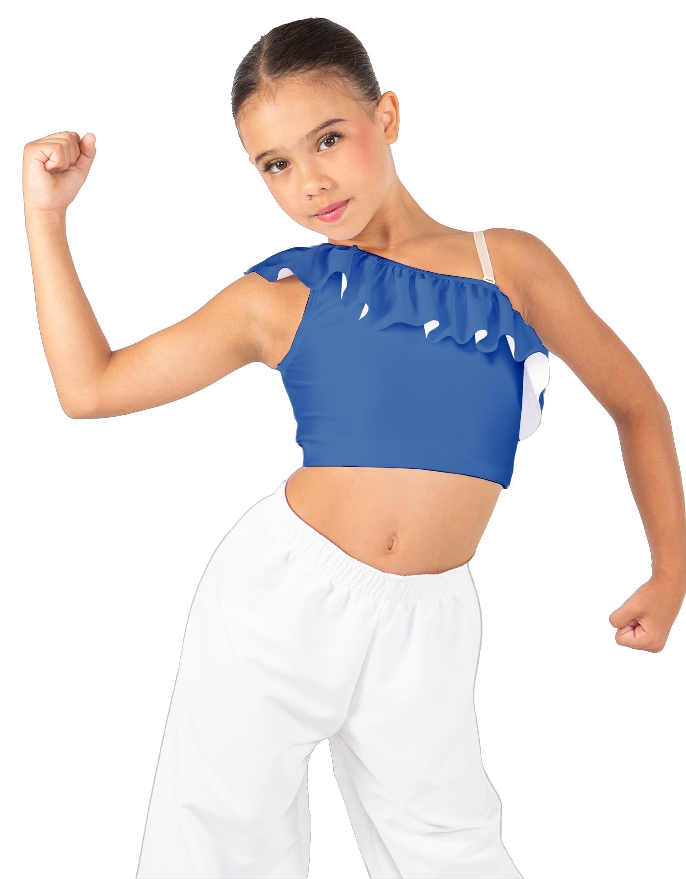 Solid Lycra One Shoulder Crop Top with Ruffle