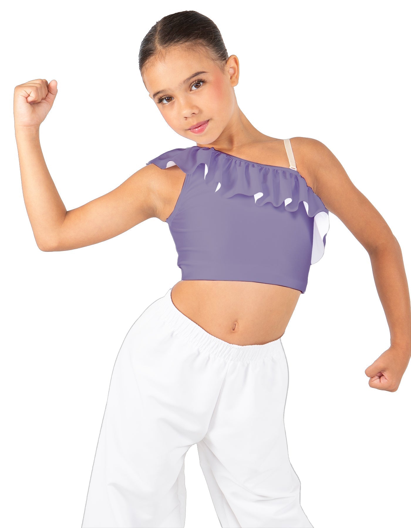 Solid Lycra One Shoulder Crop Top with Ruffle