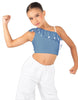 Solid Lycra One Shoulder Crop Top with Ruffle