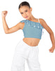 Solid Lycra One Shoulder Crop Top with Ruffle
