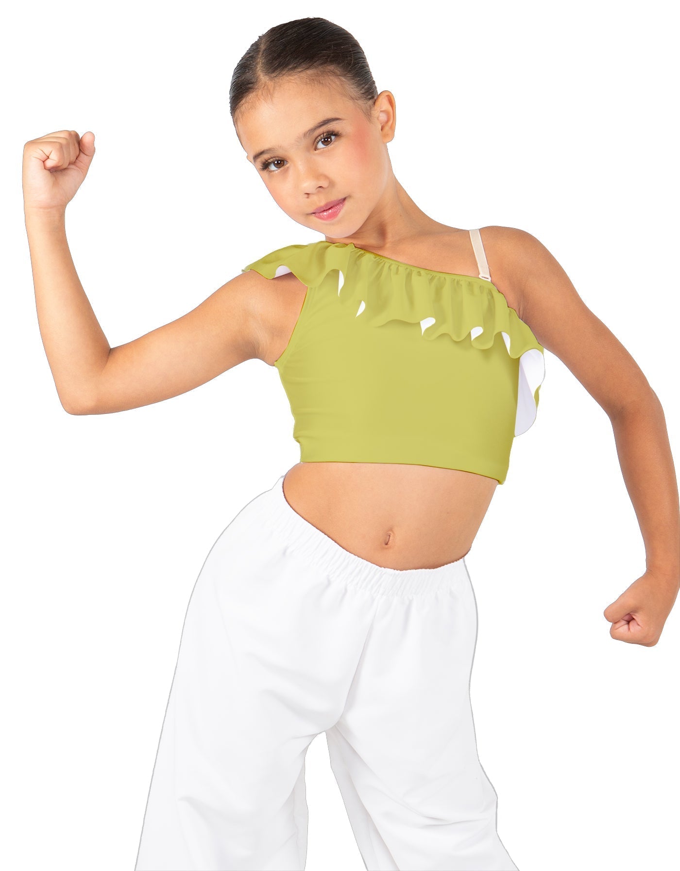 Solid Lycra One Shoulder Crop Top with Ruffle