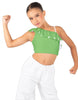 Solid Lycra One Shoulder Crop Top with Ruffle