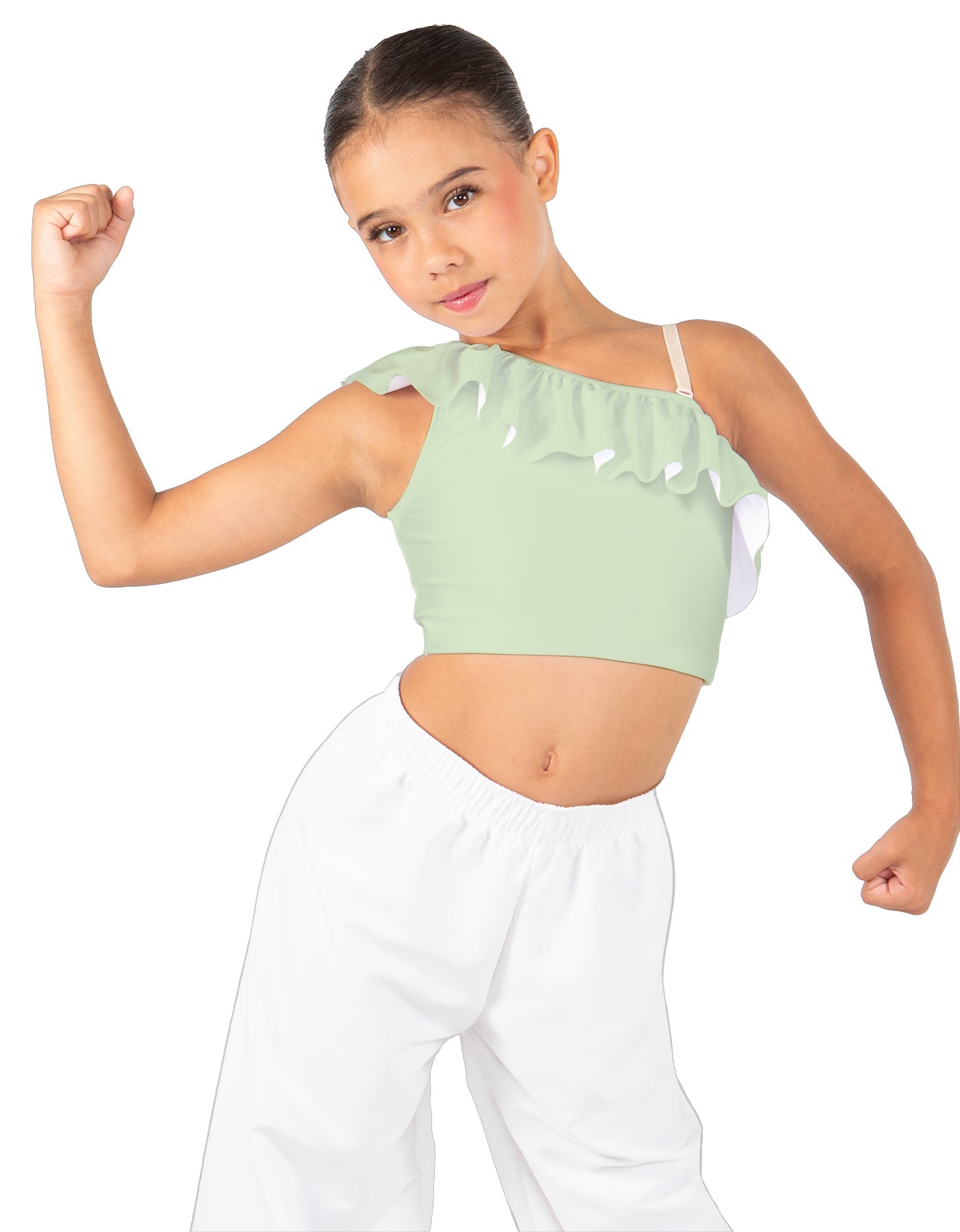 Solid Lycra One Shoulder Crop Top with Ruffle