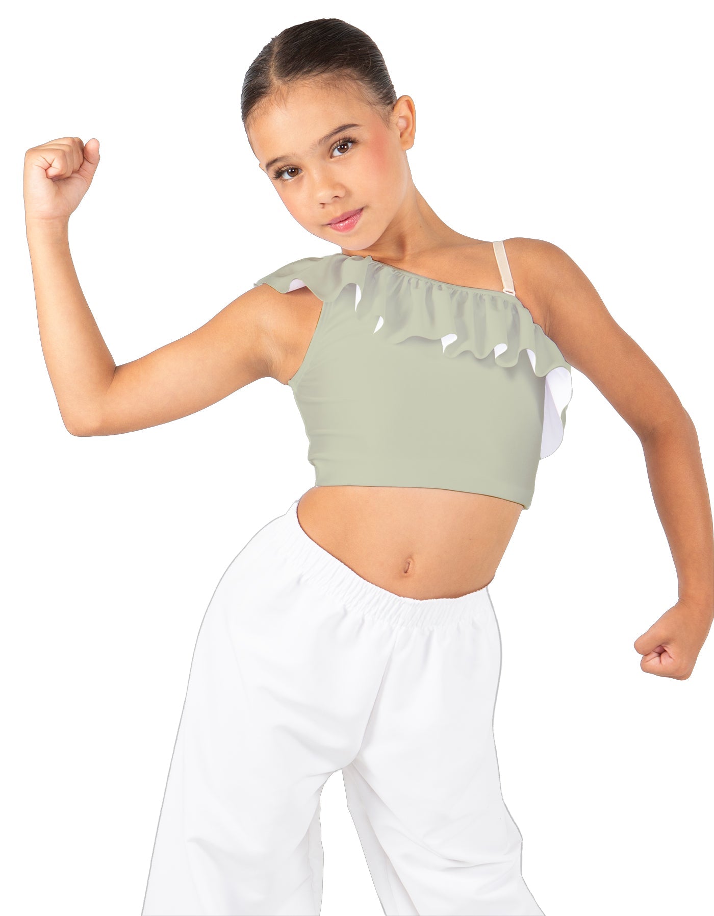 Solid Lycra One Shoulder Crop Top with Ruffle