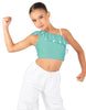 Solid Lycra One Shoulder Crop Top with Ruffle