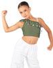 Solid Lycra One Shoulder Crop Top with Ruffle