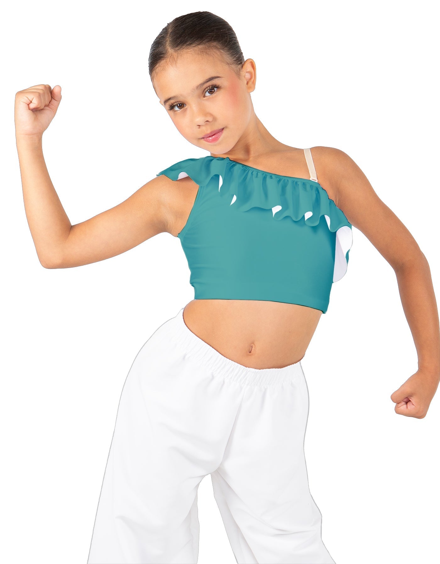 Solid Lycra One Shoulder Crop Top with Ruffle
