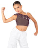 Solid Lycra One Shoulder Crop Top with Ruffle
