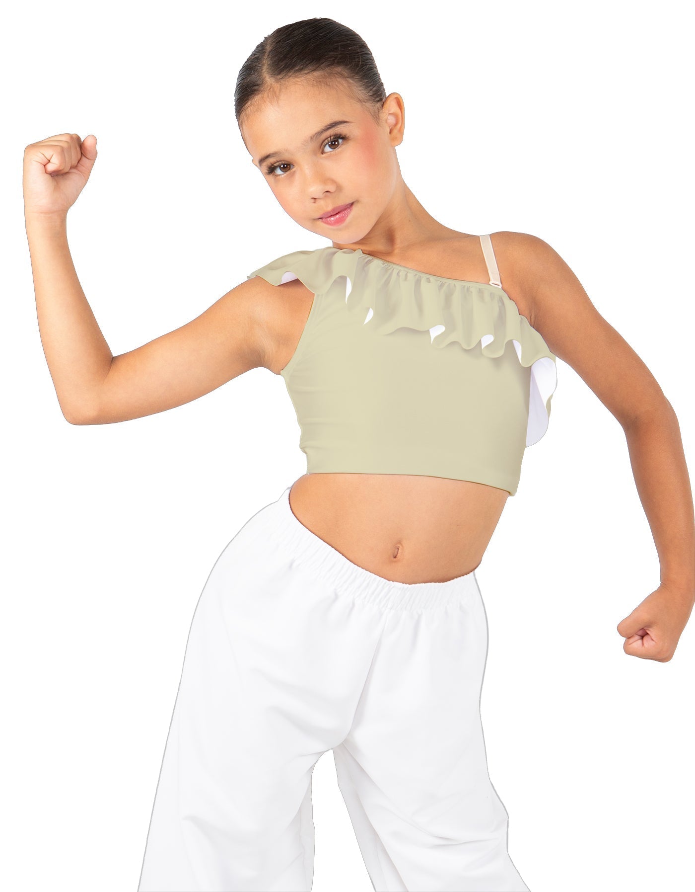 Solid Lycra One Shoulder Crop Top with Ruffle