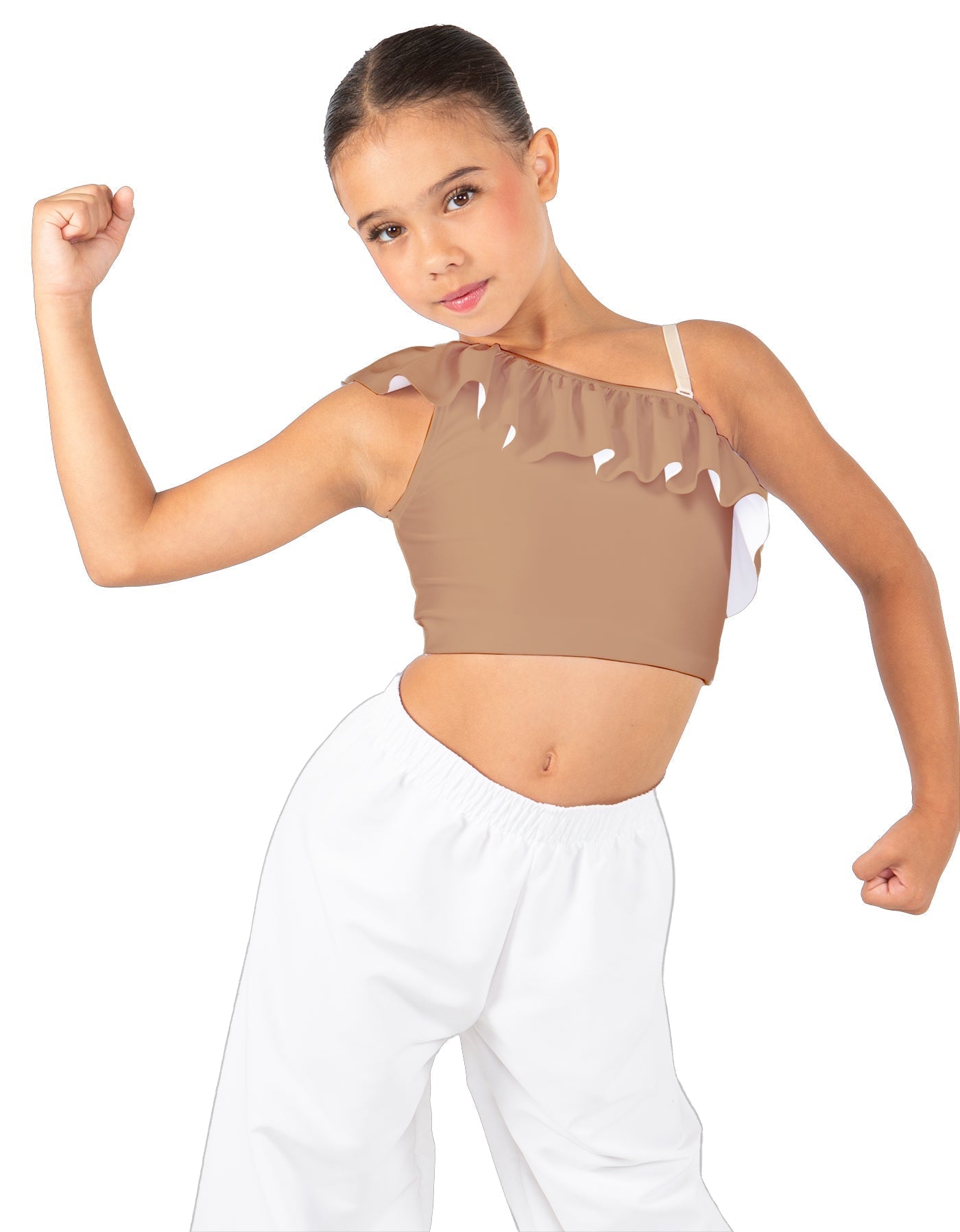 Solid Lycra One Shoulder Crop Top with Ruffle