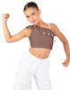Solid Lycra One Shoulder Crop Top with Ruffle