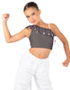 Solid Lycra One Shoulder Crop Top with Ruffle