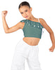 Solid Lycra One Shoulder Crop Top with Ruffle