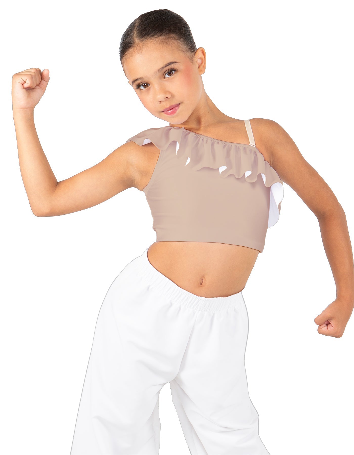 Solid Lycra One Shoulder Crop Top with Ruffle