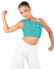 Solid Lycra One Shoulder Crop Top with Ruffle